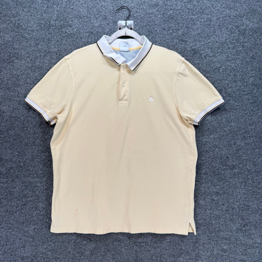 Brooks Brothers Polo Shirt Mens Large Yellow Slim Fit Tipped Collar Cotton Pique